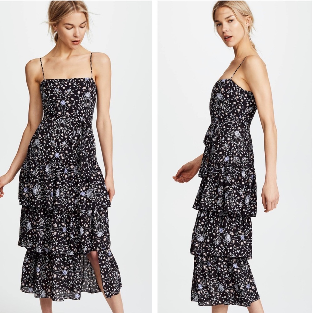 Likely Black and Blue Floral Tiered Dress